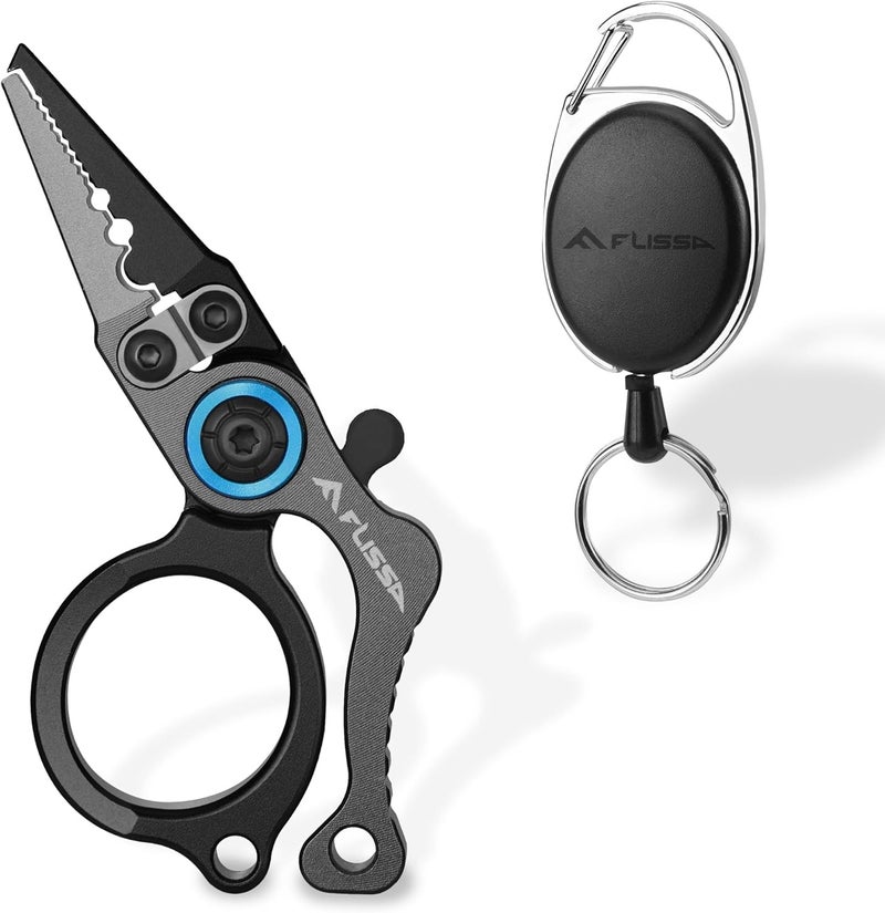 FLISSA Mini Fishing Pliers with Fly Fishing Zinger Retractor, Fish Hook Remover Tool, Split Ring Pliers for Saltwater & Freshwater, Tungsten Carbide Cutters, Fishing Gear Gift for Anglers - Image 1